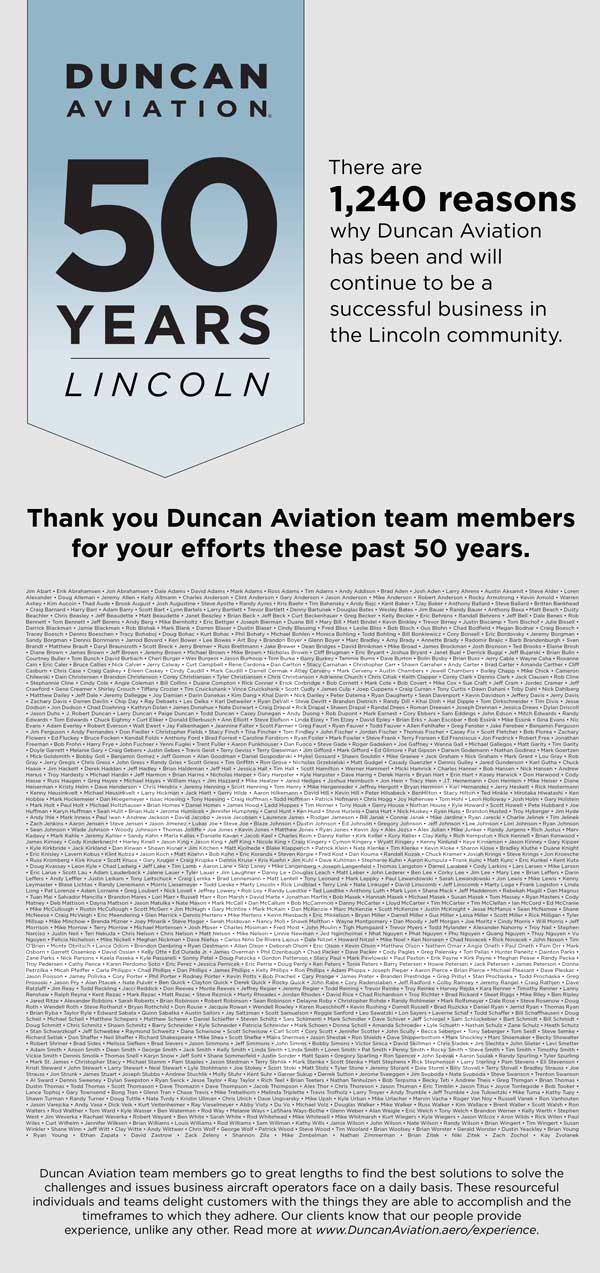 Duncan Aviation Celebrates 50 years in Lincoln, Nebraska